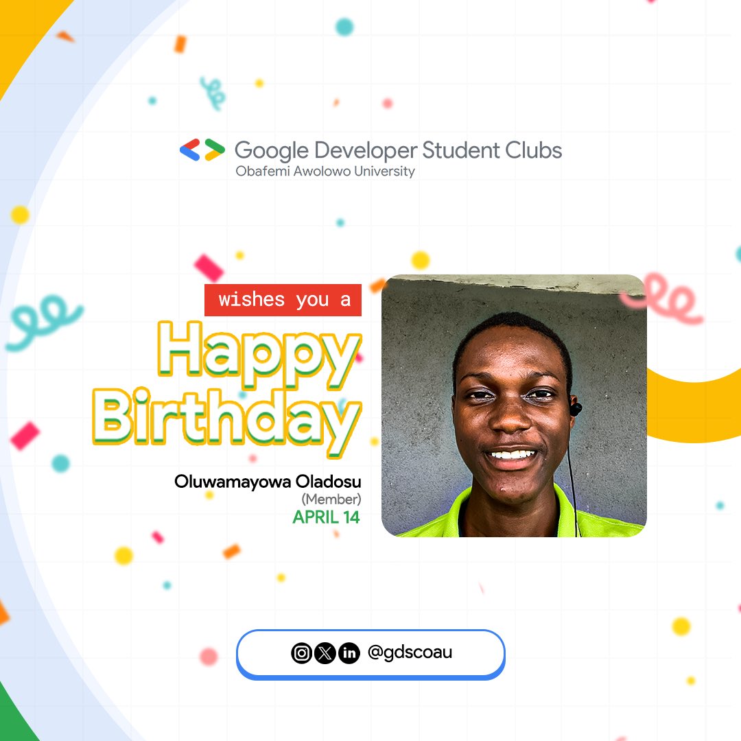 Here to drop all the graphics for all our April Birthday Celebrant 

#gdscoau #gdsc #celebration #birthday #April2024