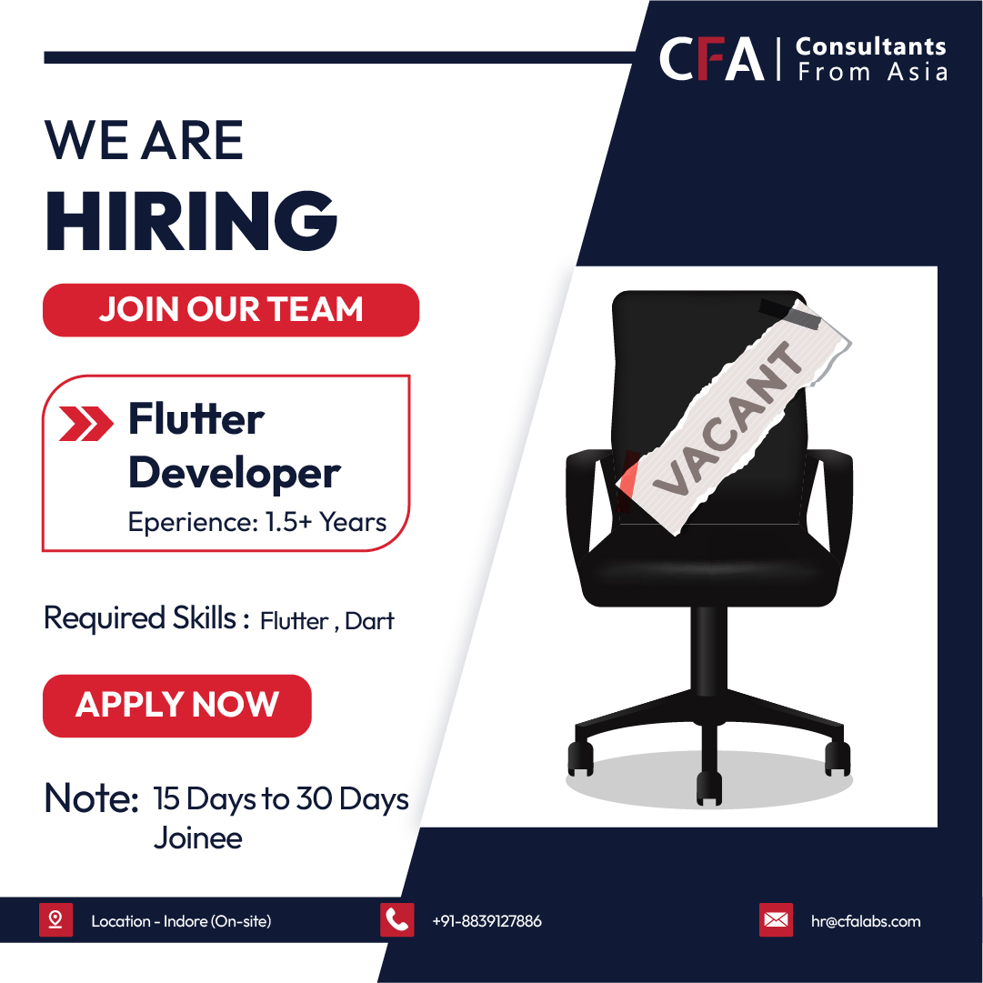 RightByteTech's tweet photo. ππ'π«π ππ’π«π’π§π ....
Flutter Developer
Experience:- 1.5+ Years
Share Your Resume at: hr@cfalabs.com
Apply now to Join Our Team
#jobs #jobvacancy #hiringalert #jobopening #vacancy #ITJob #hiring2024 #consultantsfromasia #cfa #indore #indorejobs #hiredeveloper https://t.co/Fs4OspFzHO