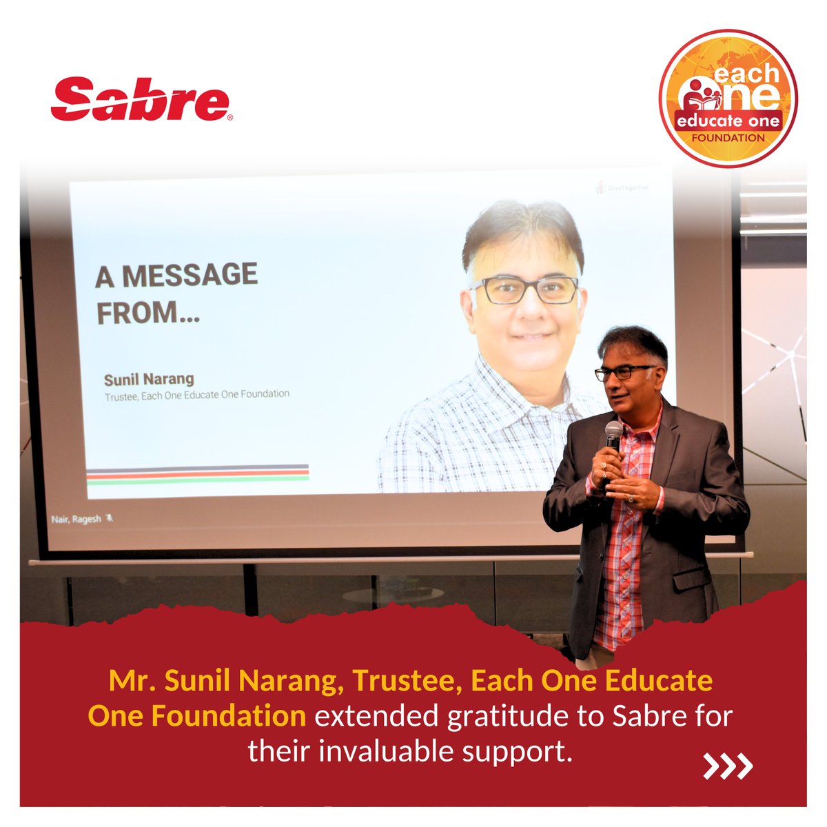 A Heartfelt Thank You to Sabre for Hosting Us!
On April 24th, 2024, we had the honor of joining Sabre Travel Technologies India Pvt Ltd. and their employees, for their Annual GiveTogether Day, 2024. Mr. Sriram Gopalswamy,