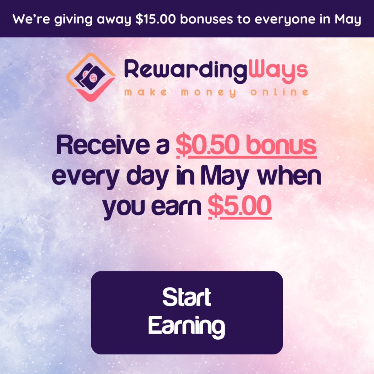 It's May Madness! Which means you'll receive a $0.50 bonus each day, when you earn $5.00 by taking paid surveys in May💰