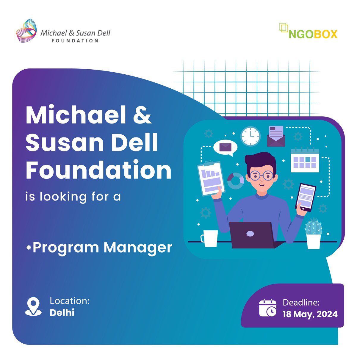 Michael & Susan Dell Foundation is currently seeking a qualified candidate for the position of Program Manager. Location: Delhi Deadline: 18 May 2024 Apply here: ngobox.org/job-detail_Pro…