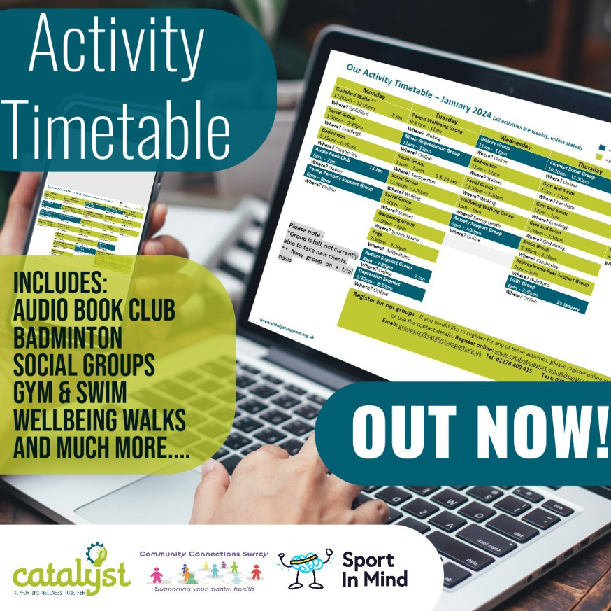 Our May timetable is out now 🌸 We have lots to offer this month from #Gardening and #SocialGroups to online groups like our audio book club and history group 📚 Click the link below to view our timetable: catalystsupport.org.uk/services/menta… #MentalHealthSupport #Surrey