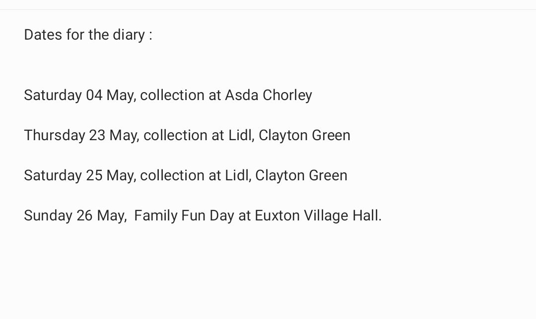 Dates for the diary
#Chorley #GuideDogs #GuideDogsUK #GuideDogsForTheBlind