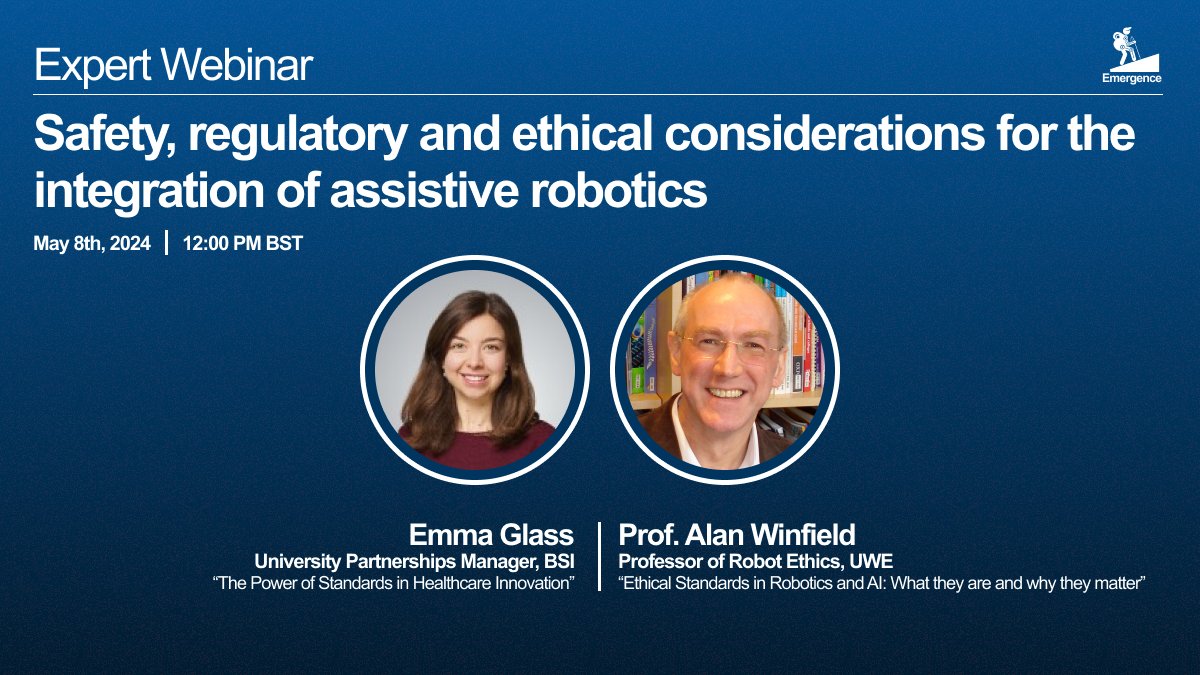 1 week to go until the first of our expert webinars focusing on safety, regulatory and ethical considerations for the integration of assistive robotics in health and social care and there's still plenty of time to register.

Go to emergencerobotics.net/events-and-net… for more information.