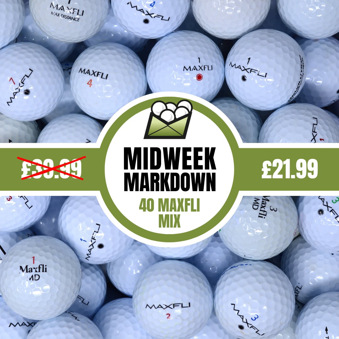 mailordergolf's tweet photo. Make sure you take advantage of this week’s Midweek Markdown! 💸

40 Maxfli Mix Lake Balls (Grade A)
Was: £39.99
Now: £21.99

Price will reset tomorrow at 9am BST.

Available at https://t.co/xTKWlG24kE.

#midweekmarkdown #maxflimix #recycledgolfballs #lakeballs https://t.co/QBzHAMMINY
