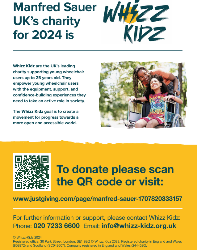 #HelpingOthers: Manfred Sauer UK’s #charity of the year for 2024 is Whizz Kidz! 🤩

Whizz Kidz empower young wheelchair users with the equipment and skills they need to live life as independently as possible. Please help us to raise vital funds! 🙏

#Fundraising #DonateNow