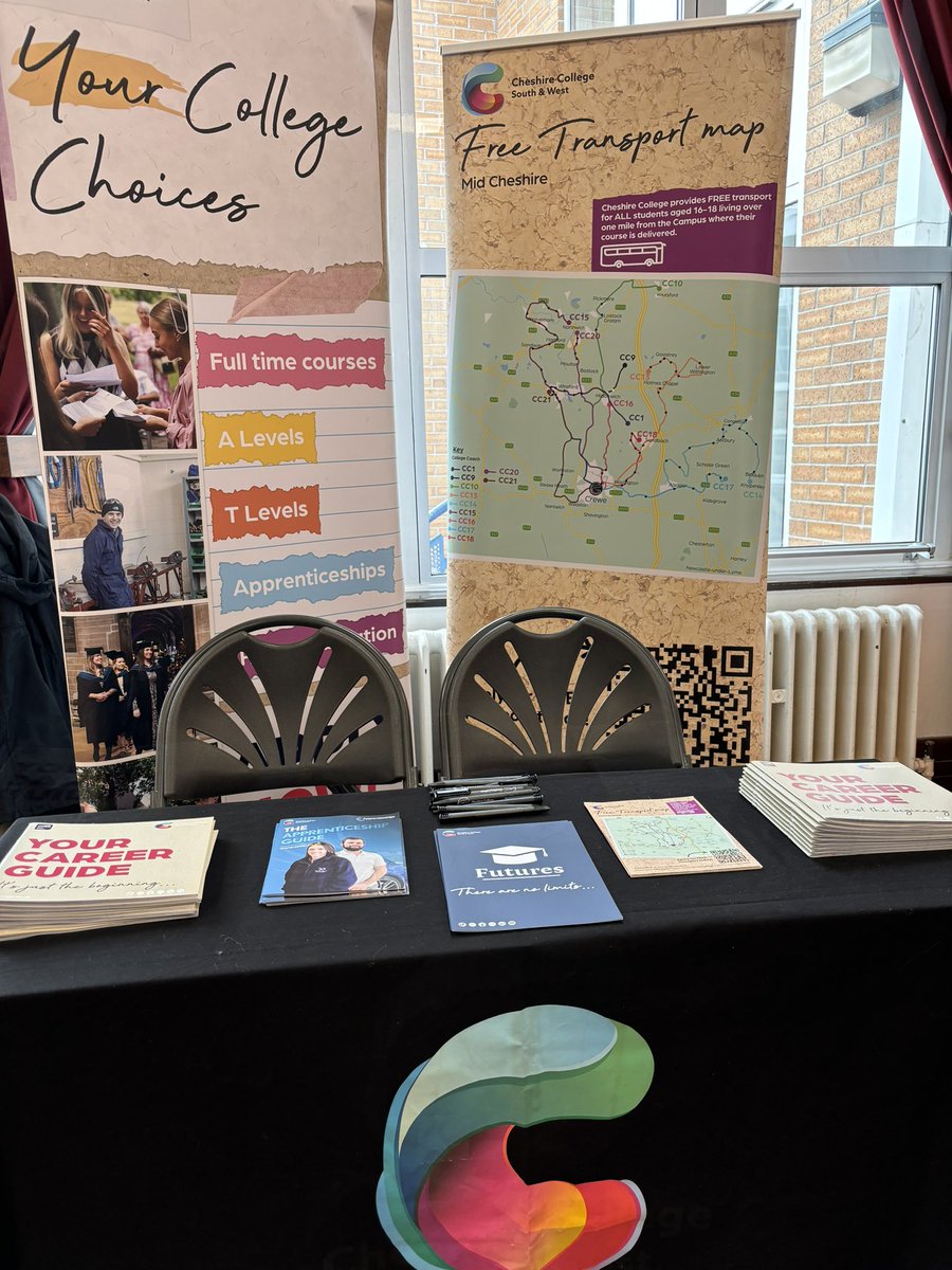 All set up & ready to meet Y9 & Y10 pupils @leftwichhigh Careers Fair today!Come & speak to me about the exciting opportunities available @CheshireCollSW