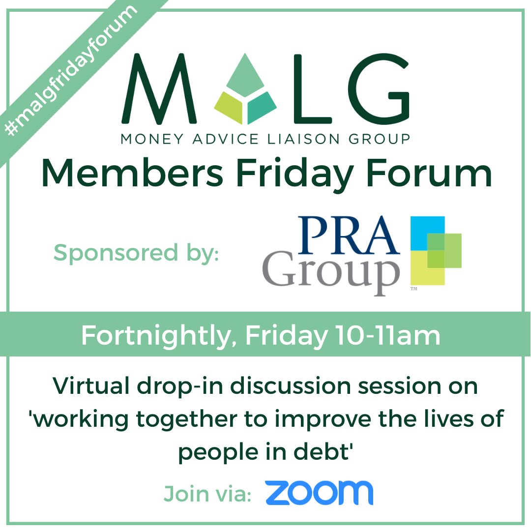 Don't forget it's a #MALGFridayForum week! See you on screen at 10am on Friday to talk all things #moneyadvice and #debt, sponsored by @PRAGroupInc: bit.ly/malgff