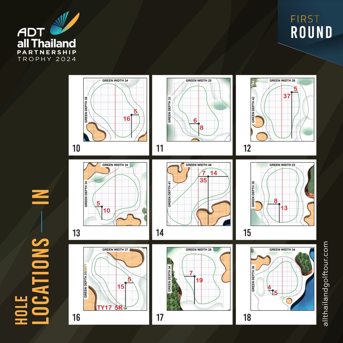 HOLE LOCATIONS — ROUND 1
ADT - ALL THAILAND PARTNERSHIP TROPHY 2024 ณ สนามเรด เมาท์เทิน กอล์ฟ คลับ จังหวัดภูเก็ต รอบแรก

#ADTAllThailandPartnershipTrophy2024 #AAPT2024
#RedMountainGolfClub #Phuket
#allThailandGolfTour #ATGT
#OfficialWorldGolfRanking #OWGR