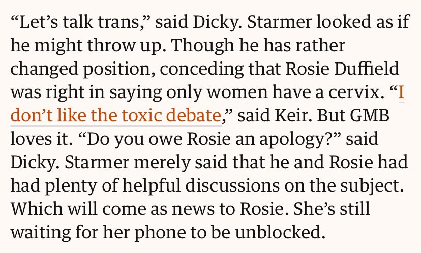 Full marks to @JohnJCrace for calling out Keir Starmer’s obvious porkies about his contacts with Rosie Duffield. It’s very good to see truth and honesty begin to peek out from under the covers at the Guardian