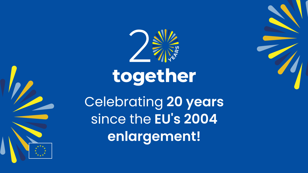 🎉 Celebrating 20 years since the EU's 2004 enlargement! 🇨🇾 🇨🇿 🇪🇪 🇭🇺 🇱🇻 🇱🇹 🇲🇹 🇵🇱 🇸🇰 🇸🇮 🇪🇺🎉
#EUEnlargement is one of the EU’s success stories and we’re committed to bringing the Western Balkans into our diverse community. 

#EUforYOU #WesternBalkans #20yearstogether #WeBalkans