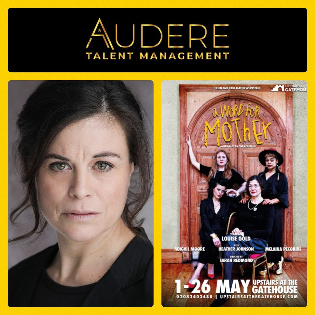 #breakaleg to our own ABIGAIL MOORE (@abigailrmoore) who has her opening night as Charity in 'A Word For Mother' which opens tonight @GatehouseLondon and runs until the 26th!