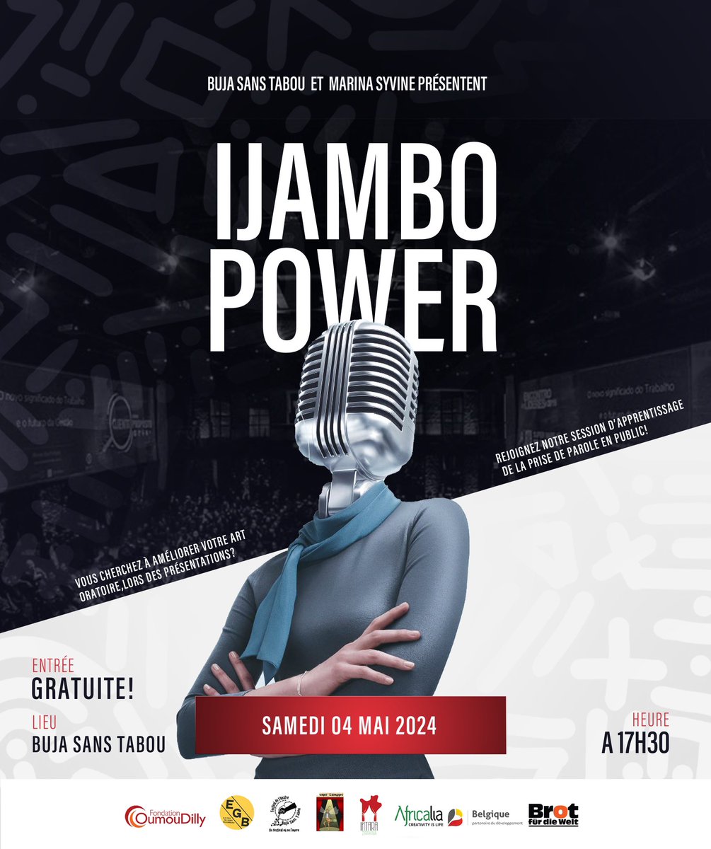 💡Un événement révolutionnaire qui comble les lacunes en prise de parole et bien plus encore vous attend !
🤩 Ose prendre la parole et changer le jeu avec Marina SYVINE 
🎤 Rejoins-nous Ce samedi, le 4 mai à 17h30 à Buja Sans Tabou, et l’entrée est gratuite !
#Bujasanstabou #BST