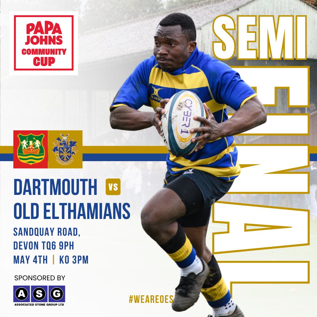 🔷 NEXT UP 🔶

This Saturday sees @OERFCofficial play one of the biggest games in the club’s recent history when we take on @DartmouthRFC in the semi-finals of the Papa Johns Community Cup.

#WeAreOEs #upforthecup