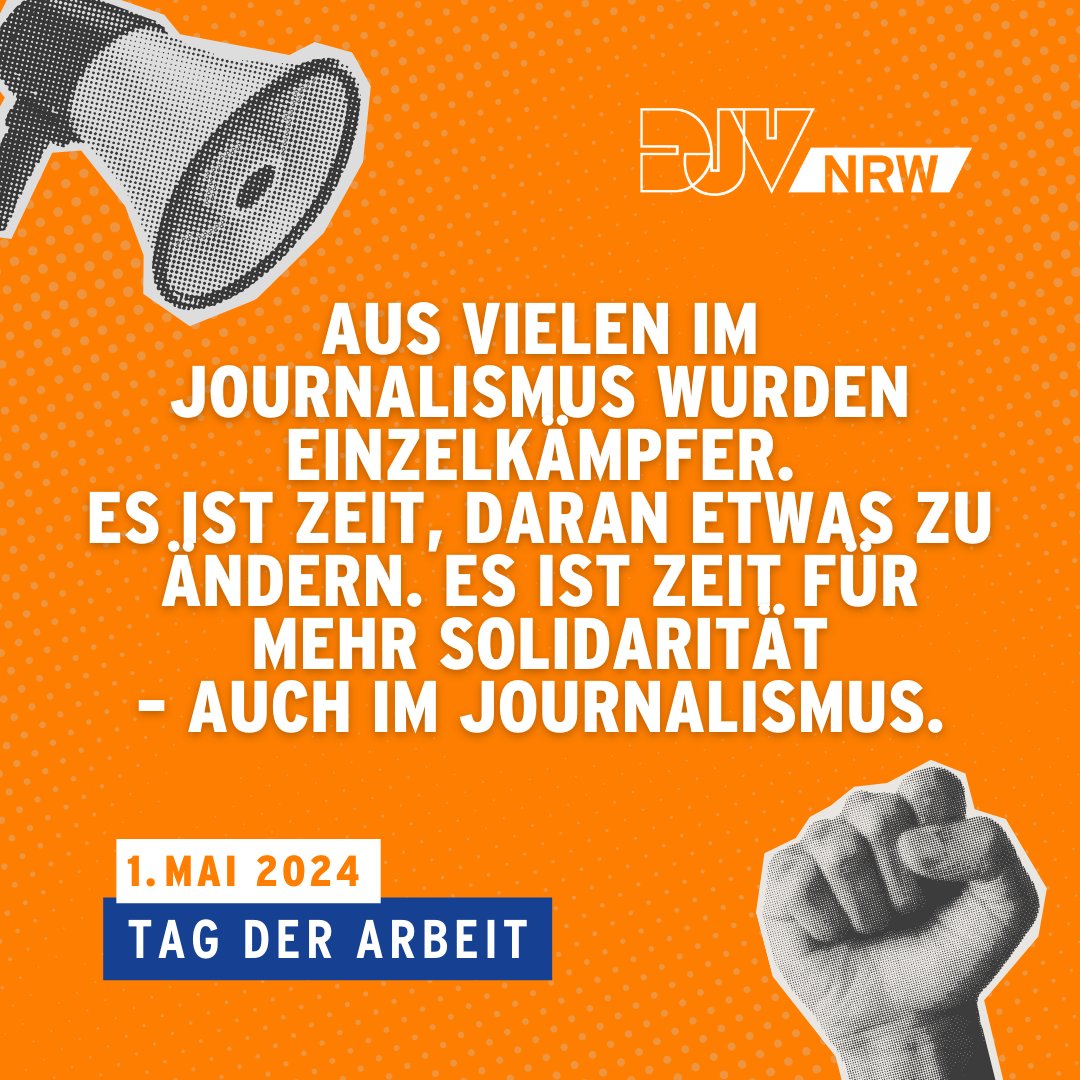 Am 1. Mai setzen wir als DJV ein Zeichen für unsere Rechte. Wir stehen gemeinsam für eine gerechte Arbeitswelt, faire Löhne und gute Arbeitsbedingungen im Journalismus. Ihr im DJV macht deutlich: Ein Kern unserer Gesellschaft ist die Solidarität. djv-nrw.de
