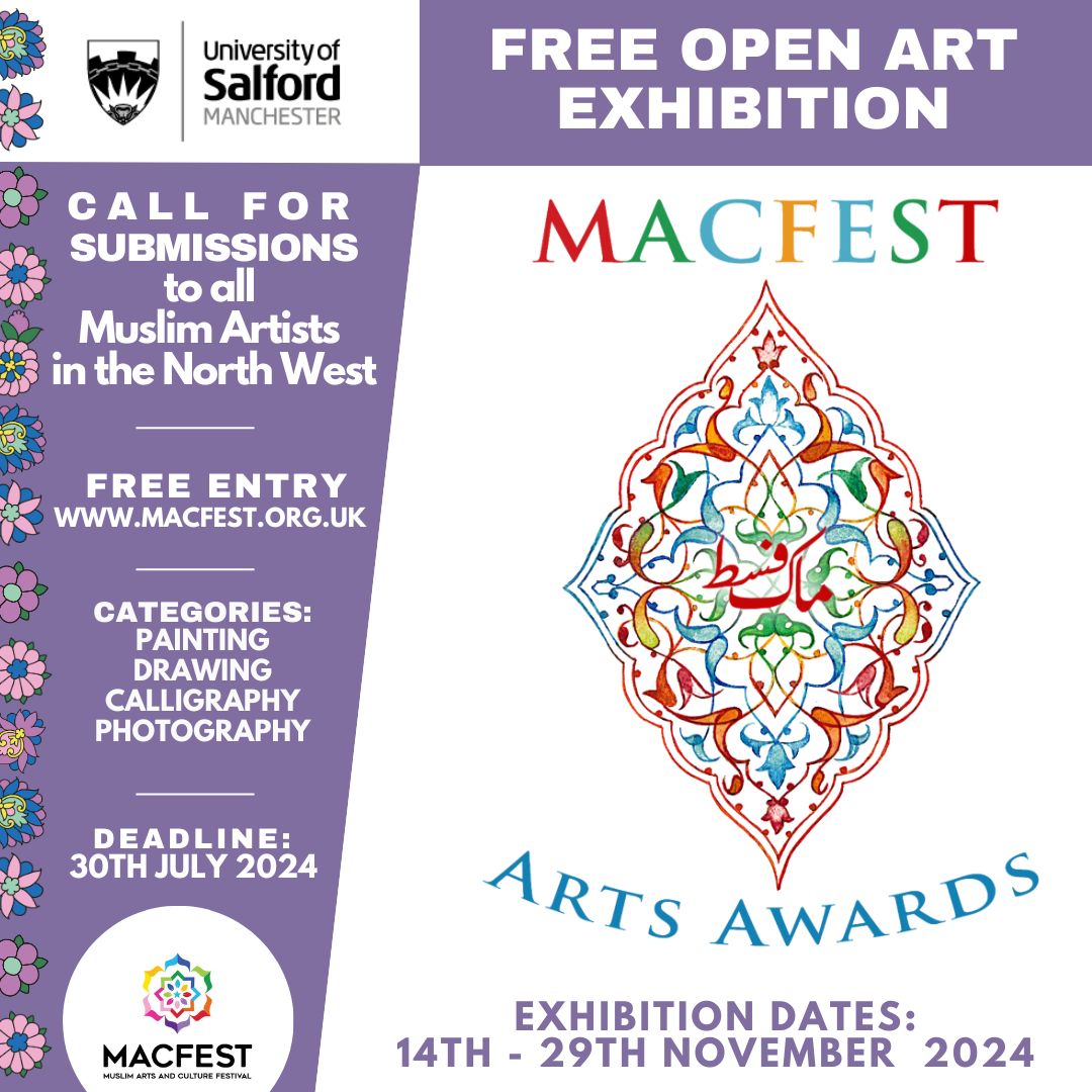 #macfestartsawards2024 - our new initiative this year is to call Muslim Artists from the North West for an open exhibition in 4 categories #drawingart #paintingart #calligraphy #photography free entries online at macfest.org.uk Deadline 30th June 2024 @QaisraShahraz