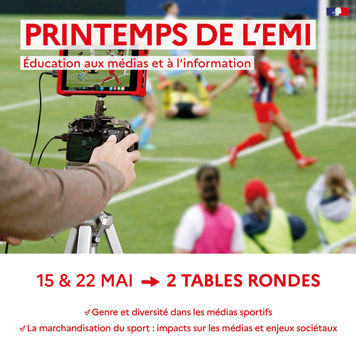 Canope_DTOcc's tweet photo. 📢 Rejoignez-nous pour la table-ronde inaugurale #printempsEMI 
🗓 Mercredi 15 mai à 14h : « sportives et sportifs : médiatisation et performance médiatique »
➡En présentiel à Toulouse et retransmise en direct par visioconférence
🔗https://t.co/cO3C89cTsV
@leclemi https://t.co/hrWchRBpMc