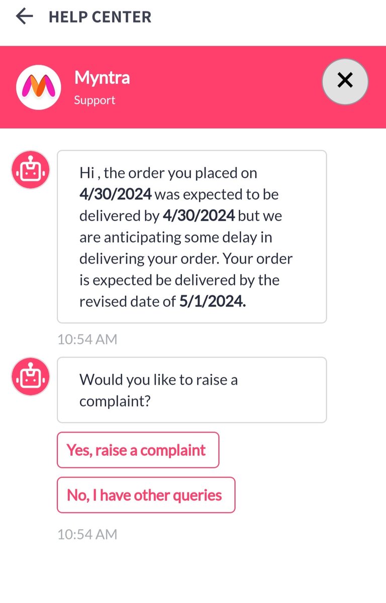 SharP_7's tweet photo. @MyntraSupport  Absolutely non sense service. Deliberately delaying order. While placing the order it said xpress del on same day. Now it says delivery on 5th May. Had similar experience on my prev order which I had to cancel for cefully. https://t.co/02EIakGzXj