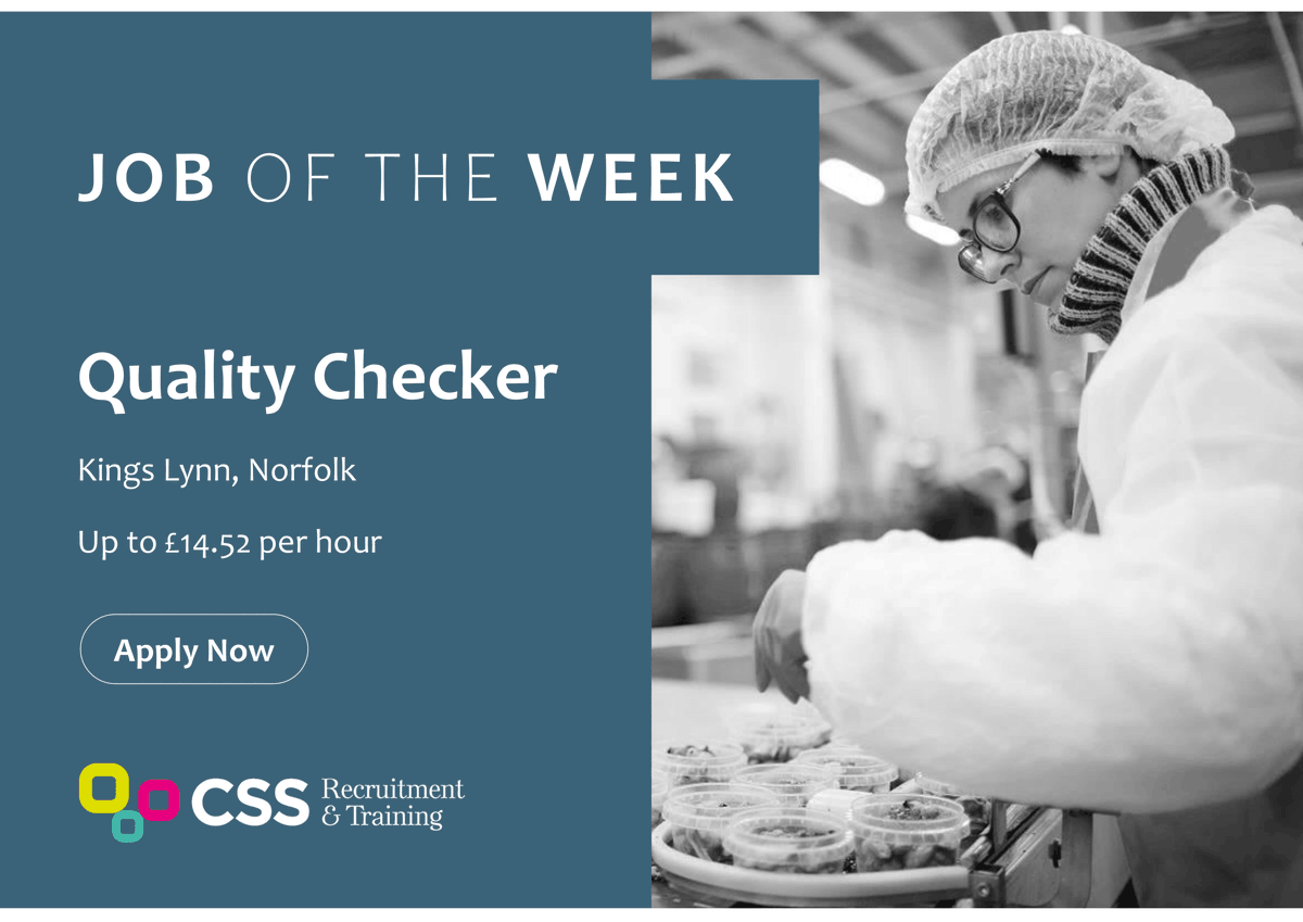 𝐉𝐨𝐛 𝐎𝐟 𝐓𝐡𝐞 𝐖𝐞𝐞𝐤 💥

​We are currently recruiting for a Quality Checker to join a successful Frozen Food Manufacturing company based in Kings Lynn 👇

If this sounds like an ideal job for you, apply now 👉 csspeople.co.uk/job/quality-ch…

#JobOfTheWeek