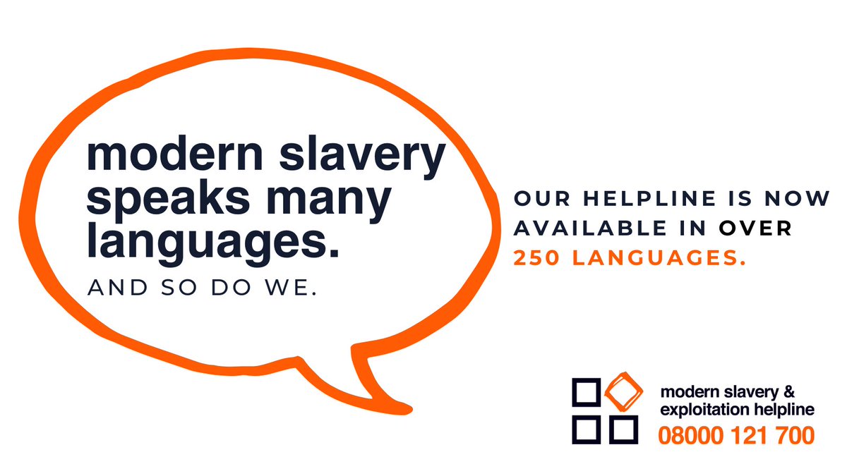 Modern slavery can happen to anyone, anywhere. Language should never be a barrier to seeking help. That's why, thanks to @ClearVoiceUK, our Helpline is now available in 250+ languages. This means you can reach us in a language you feel comfortable with. 📞 free on 08000 121 700
