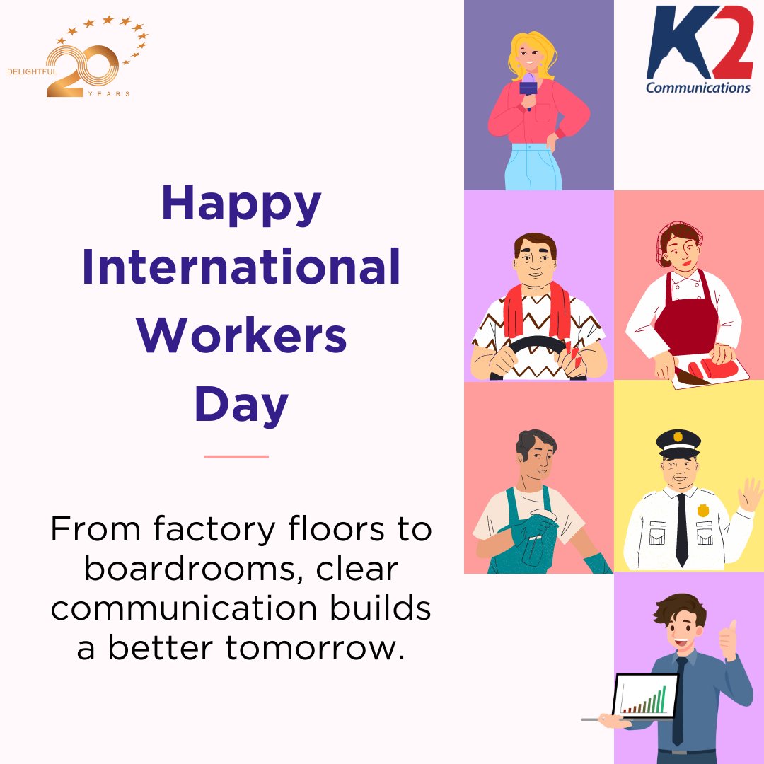 May your #InternationalWorkersDay be filled with empowered voices and collaborative spirit! 

#K2Communications #PR #publicrelations #publicrelationsagency #publicrelationsfirm #PRJourney #PRAgency