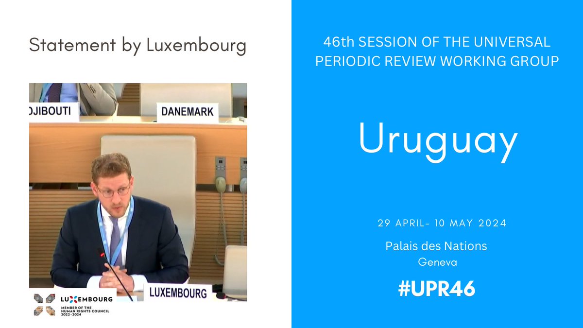 Luxembourg's 🇱🇺#UPR46 recommendations to #Uruguay 🇺🇾: 1️⃣Intensify national efforts to end violence of all kinds against women and girls 2️⃣Improve prison conditions for detainees 3️⃣Continue investigating all human rights violations committed during the military dictatorship period