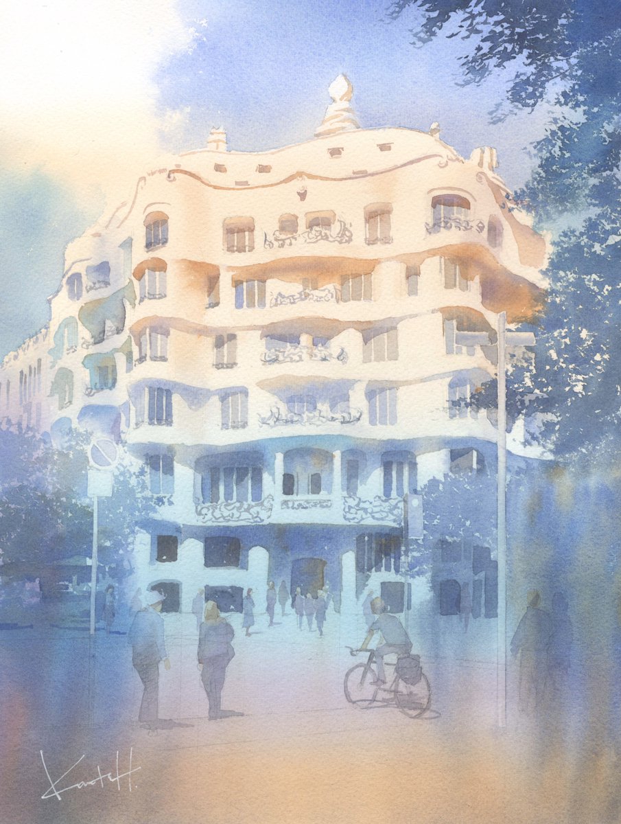 #watercolor #透明水彩 　　
スペイン　Casa Milà