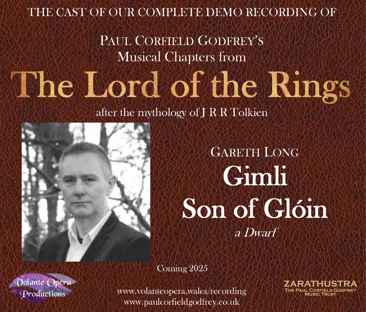 Gareth Long will be performing the role of #Gimli on our Complete Demo Recording of Paul Corfield Godfrey’s Musical Chapters from #lordoftherings.
volanteopera.wales
#tolkien #opera #thelordoftherings #demorecording #middleearth #classicalsinger #gimli #dwarf #dwarves