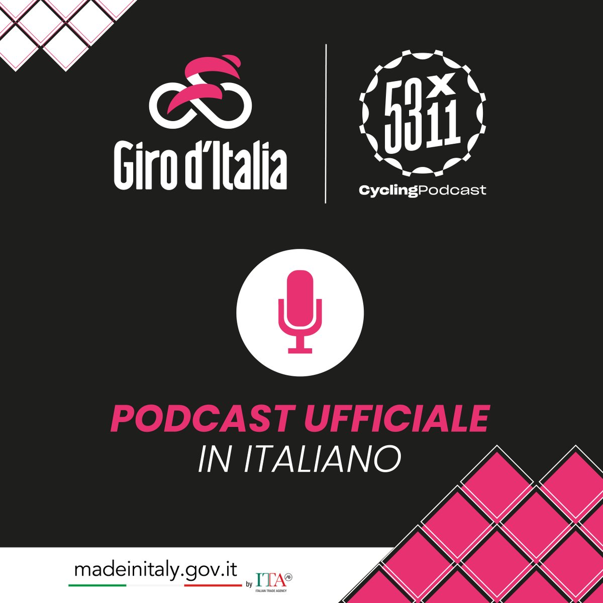 💟#Giro

⏳Mancano 3gg, ma noi iniziamo oggi!

🎧Stasera esce la 1a puntata di 53x11 dedicata al Giro2024 in collaborazione con @RCSsport

🔮Con PreGiro analizzeremo percorso&partecipanti con puntata extralarge

📆E da sabato vi faremo compagnia ogni giorno

⏩Stiamo arrivando...