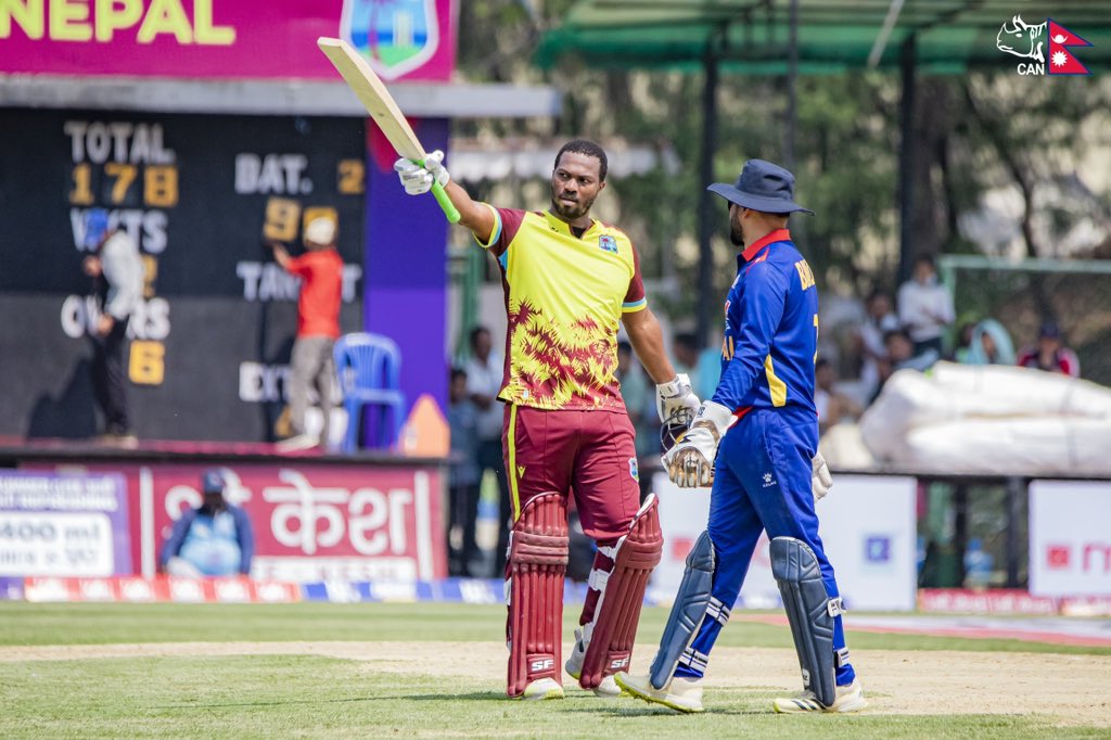 228 is what #Rhinos are chasing 🏏 📺 Catch the action live: youtube.com/live/SXZTsSbN7… #WIndiesATourOfNEP | #WorldCupYear2024 | #NepaliCricket