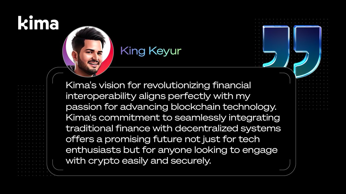 📢 What KOLs Say About Kima 📢  

Thanks to our dear Ambassador, crypto educator, and one of the youngest Indian crypto influencers, @CryptoKingKeyur, for sharing his vision for Kima Network🚀 

 Check it out here 🔥👇