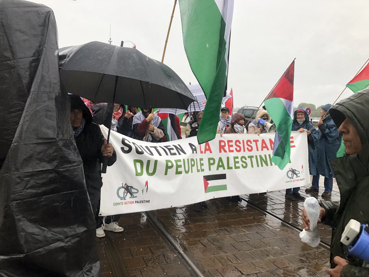 A l’initiative de comité action Palestine, de nombreux drapeaux palestiniens sont érigés dans le cortège #1erMai #Palestine #bordeaux