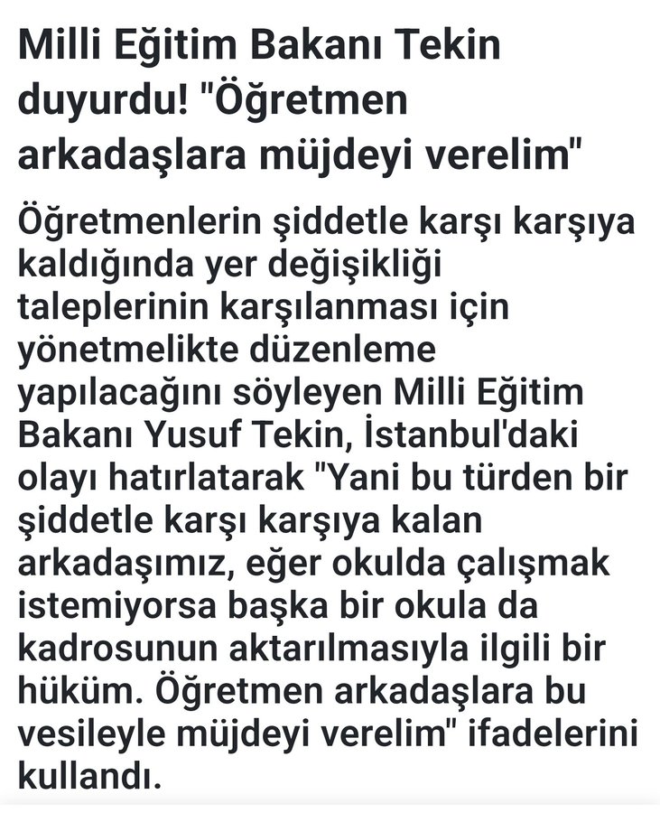 Öğretmenlere Müjde(!)
Artık yerinden memnun olmayan, okulunda sıkılan, başka okulda çalışmak isteyen öğretmenler adam tutarak kendini dövdürebilir. Bakanımız bu şiddet olayını mükemmel bir yöntemle çözdü(!)