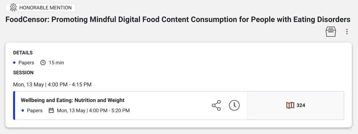 Ryuhaerang Choi @CHI2025 (@haerang_hci) on Twitter photo Our #CHI2024 paper, “FoodCensor: Promoting Mindful Digital Food Content Consumption for People with Eating Disorders” earned a ✨Best Paper Honorable Mention✨!
Big shoutout to my amazing collaborators <a href="/subin_hci/">Subin Park</a> <a href="/h4nsujin/">Sujin Han</a> <a href="/wewantsj/">Sung-Ju Lee</a> 💖 Our #CHI2024 paper, “FoodCensor: Promoting Mindful Digital Food Content Consumption for People with Eating Disorders” earned a ✨Best Paper Honorable Mention✨!
Big shoutout to my amazing collaborators <a href="/subin_hci/">Subin Park</a> <a href="/h4nsujin/">Sujin Han</a> <a href="/wewantsj/">Sung-Ju Lee</a> 💖