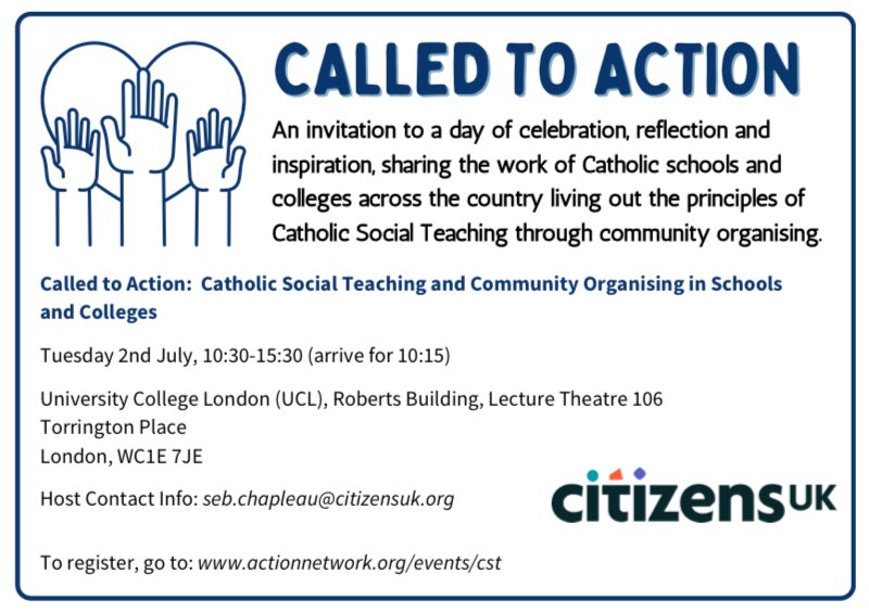 Looking forward to this: packed with wonderful stories of schools and colleges taking action to improve the lives of their communities. No theory: 100% practical stuff instead! We’ll be joined by @CardinalNichols and @friel_raymond. And some great teaching too by @AndyLewis_RE.