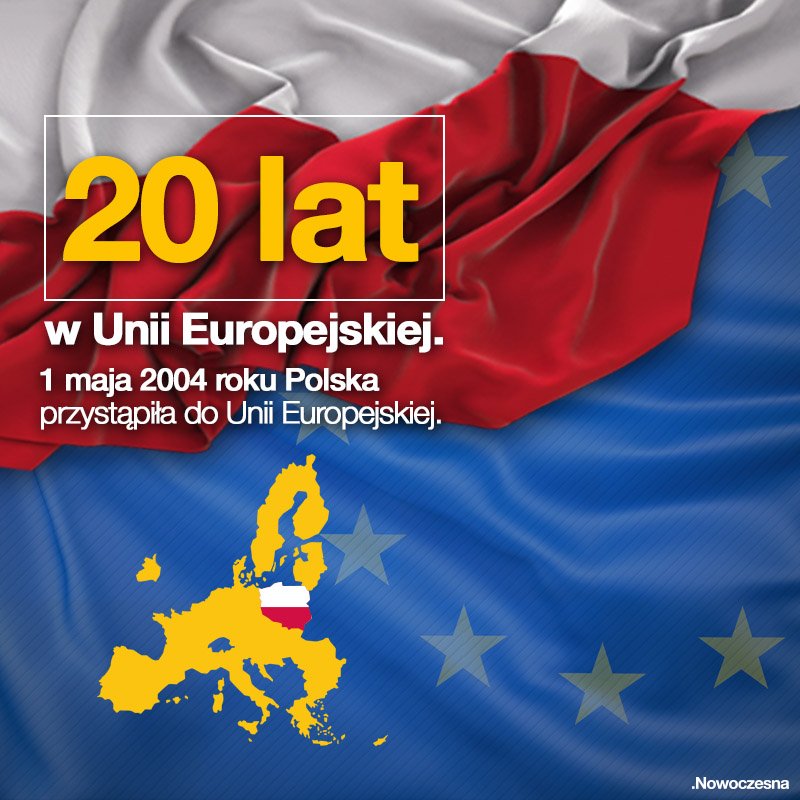1 maja 2004 roku Polska 🇵🇱, wraz z 9 innymi państwami, stała się pełnoprawnym członkiem Unii Europejskiej 🇪🇺. Dziś obchodzimy 2️⃣0️⃣. rocznicę przystąpienia Polski do UE 🇪🇺.