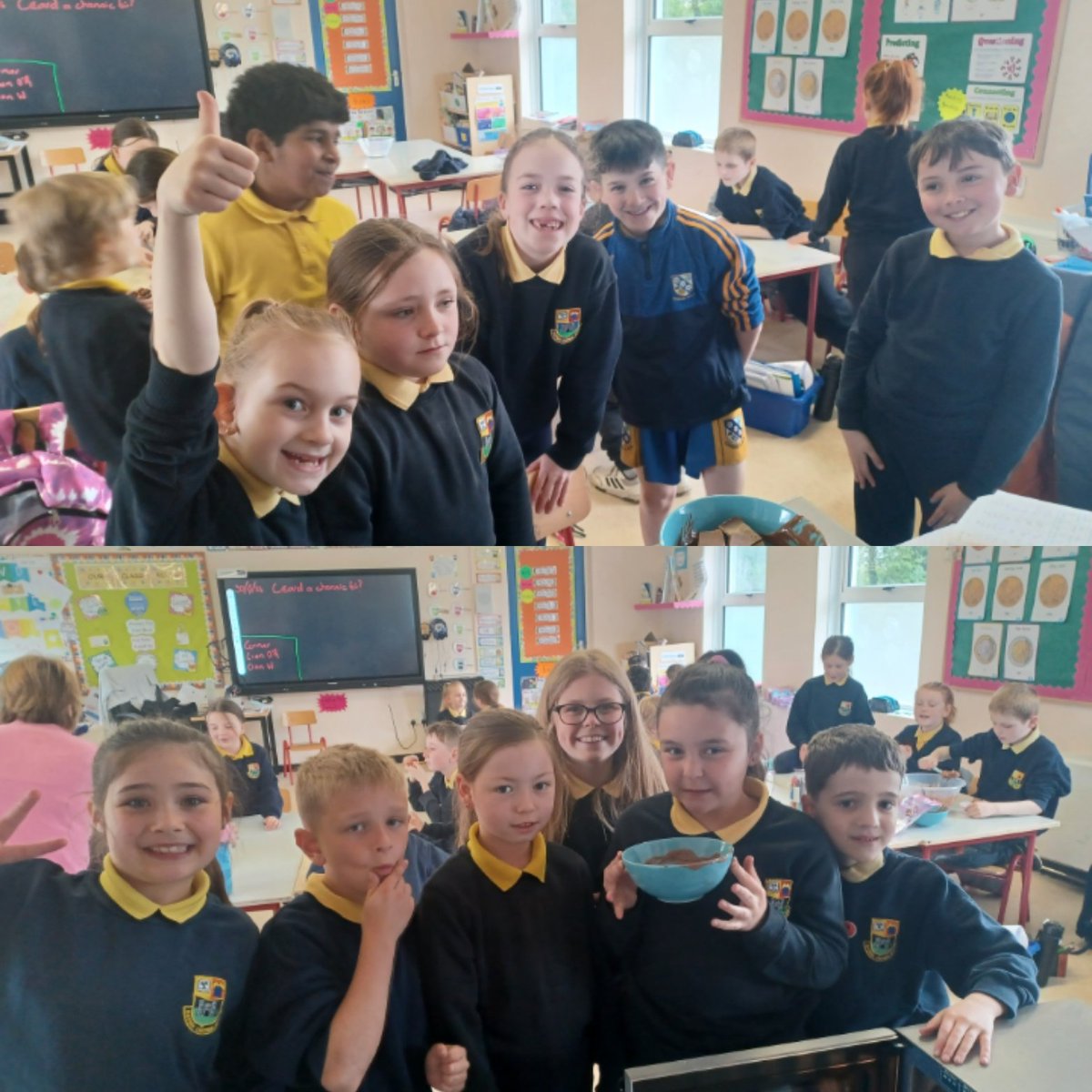 MsONeills4thStc's tweet photo. This week we were doing Solids, liquids &amp; Gases in Science and Procedural Writing in English. These were tied together yesterday by making Rice Crispy Buns!! @ConlethSt https://t.co/qfCU9k9rLr