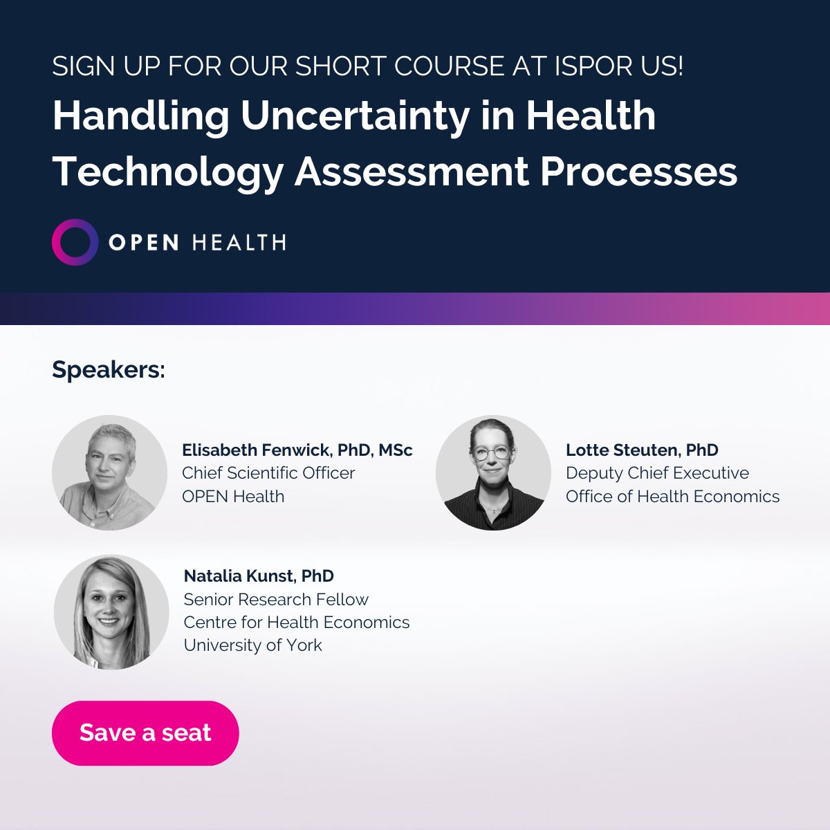 Join our short course at #ISPORAnnual to learn how to handle uncertainty in the health technology assessment process. Save your seat and enhance your skills to make informed decisions in the face of uncertainty. hubs.la/Q02vF__00 
#HEOR #HTA