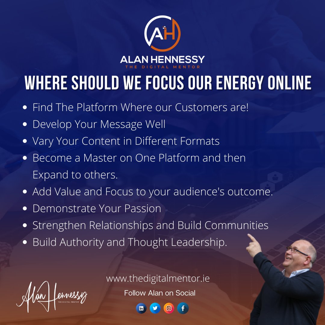 Stop wasting time online! Here are 8 tips on where you should focus your energy online to create an impact with your marketing. Want to learn more book a FREE call with me today tidycal.com/alan-thedigita… #Focus #Marketing
