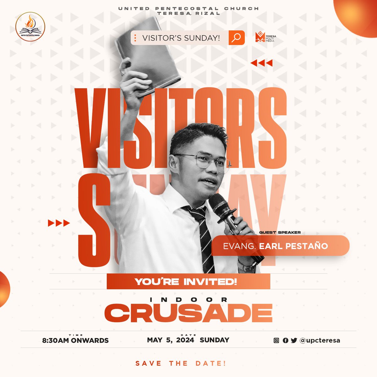 upcteresa's tweet photo. ✨See you all on May 05, Sunday 2024!✨
with Evang. EARL PESTAÑO
⏰Starts at 8:30AM

📜 Proverbs 11 : 30
"...he that winneth souls is wise."

#VisitorsSunday!
#IndoorCrusade https://t.co/jdagha4ywt