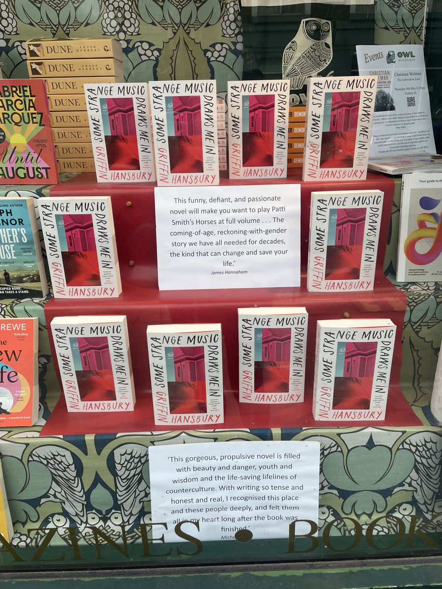 Greeted by this beautiful @OwlBookshop window display this morning! Griffin Hansbury's SOME STRANGE MUSIC DRAWS ME IN wooing Kentish Town: