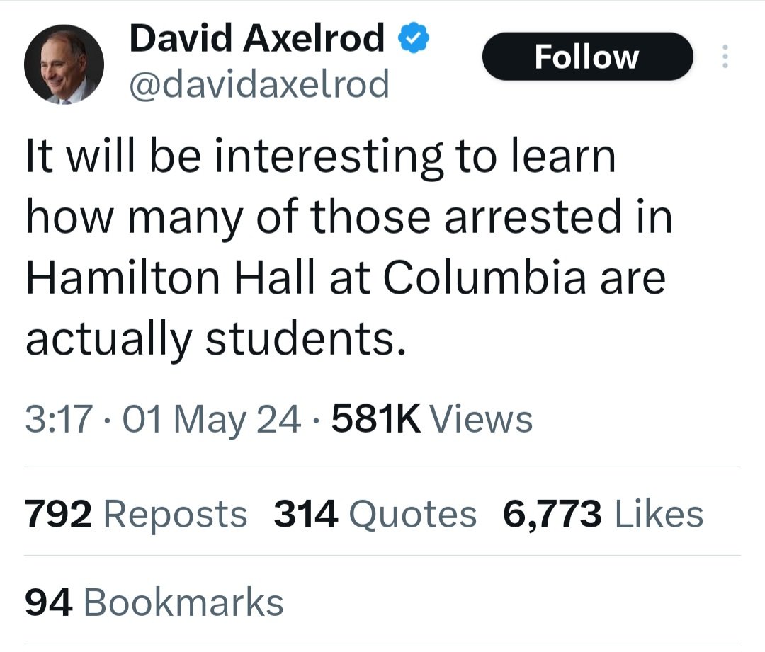 The moment when Donald Trump and Obama strategist David Axelrod used the exact same conspiracy theory to attack the Columbia students protests.