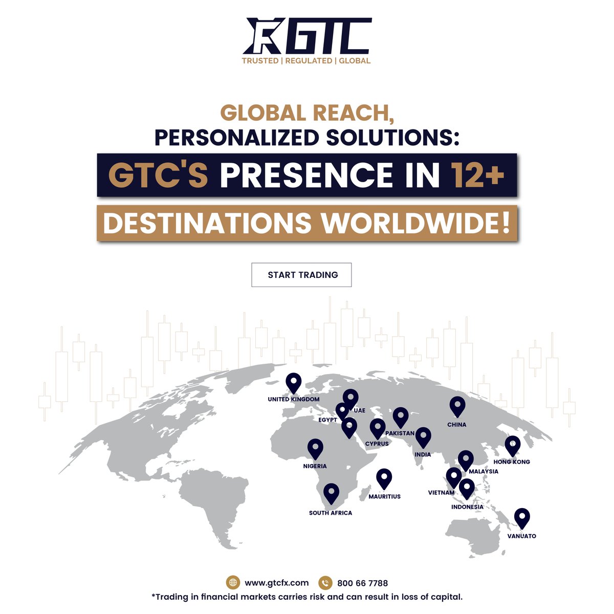 Discover the power of global reach with personalized solutions! 🌍✨ GTC's presence in 12+ destinations worldwide ensure you get tailored support wherever you trade. Start your trading journey today with us
#GTCGroup #GTCFX #GlobalTrading #PersonalizedSolutions #Global #Countries