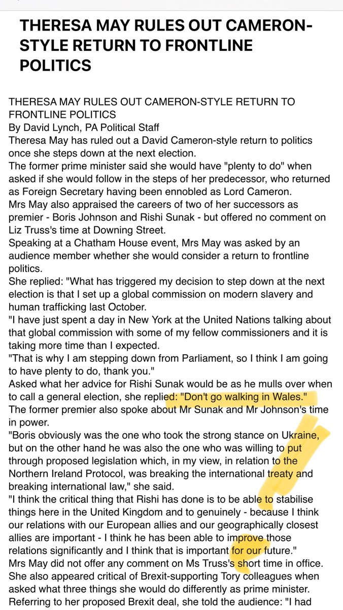 Very clear advice on election timing from former PM Theresa May.. “don’t go walking in Wales” 🏔️ 🚶 🗳️!!