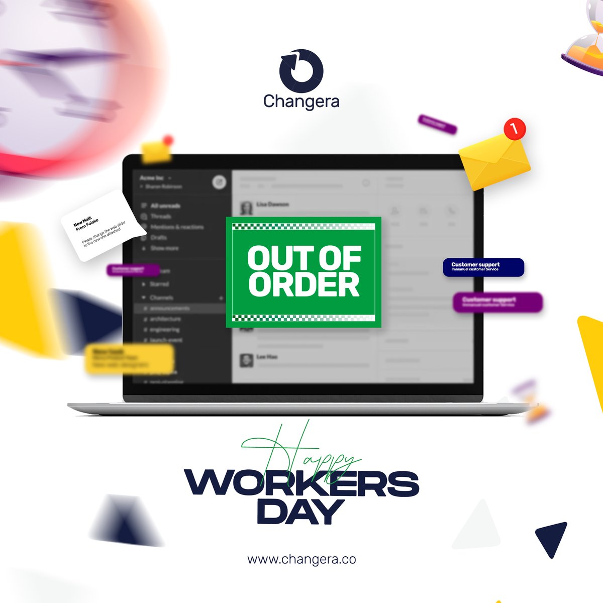 As you keep your laptops closed and your phones on DND on this #WorkersDay, remember Changera is always-on 24/7 for you to make your international payments 🌎 at any time easily and conveniently. 

Welcome to May! 😊