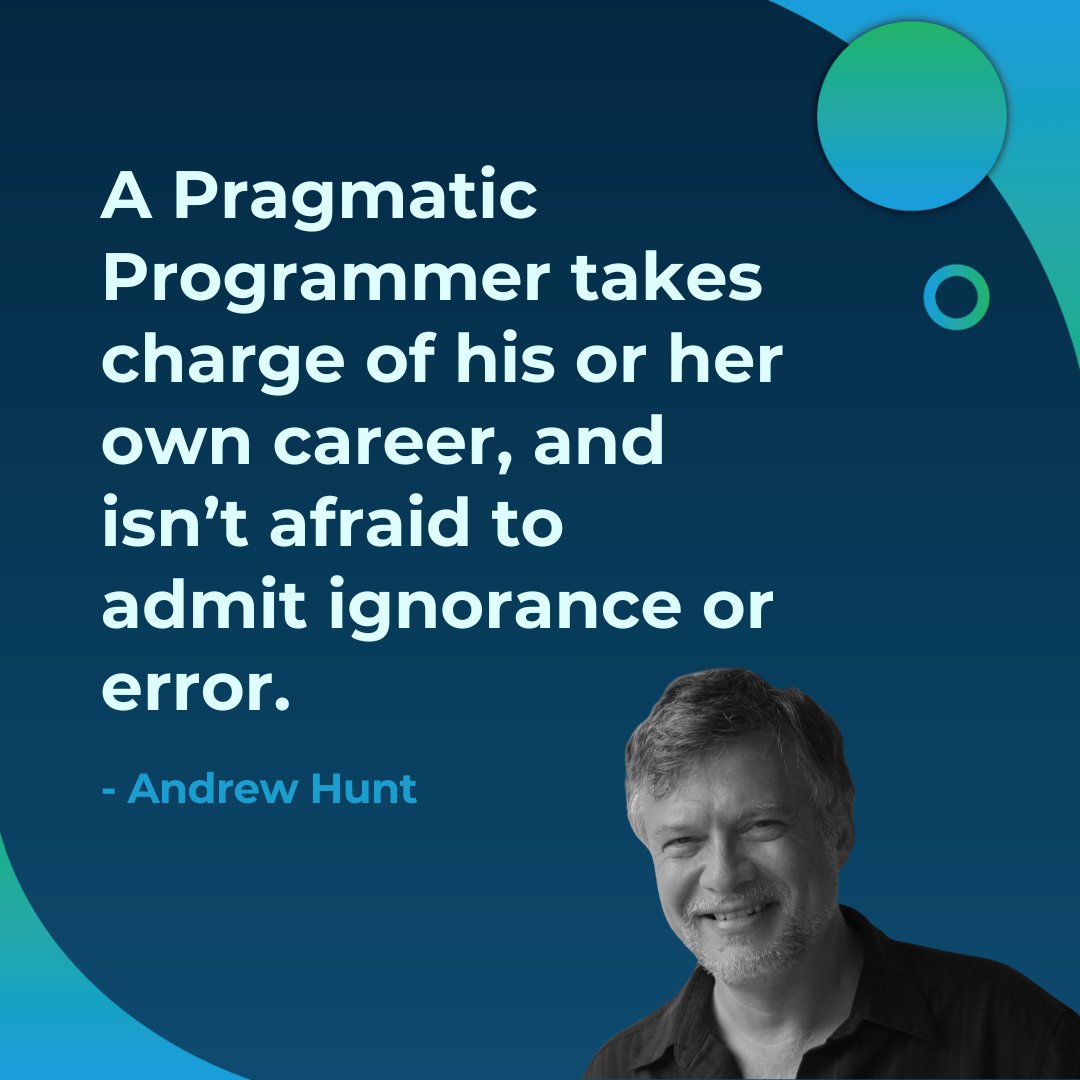 Embrace Andrew Hunt's wisdom and become a Pragmatic Programmer. Join our Software Engineering Bootcamp, take charge of your path, embrace learning, and grow professionally. Let's journey together! bit.ly/4dliGUE #PragmaticProgrammer #SoftwareEngineering 🌟