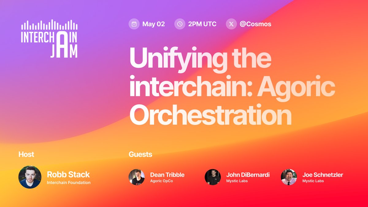 💥 The @agoric Orchestration launch is approaching!

Join Agoric & Calypso contributors in tomorrow's Interchain Jam Space for a deep dive into the Orchestration API's potential to unify the interchain UX.

Set a reminder ⬇️
twitter.com/i/spaces/1kvJp…