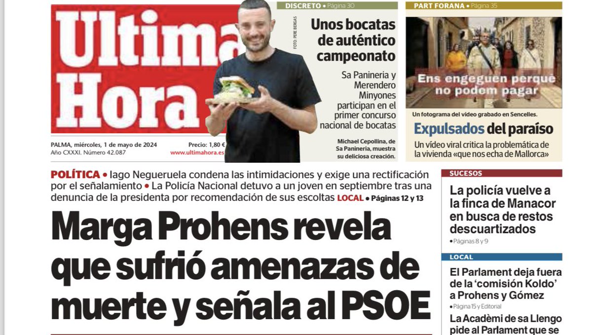Senyora Prohens, la seva màquina de fang no té límits, ho demostra acusant-nos d'una cosa tan greu per pura estratègia política Des del PSIB-PSOE denunciam aquestes amenaces que sofrim molts de polítics en aquest país Exigim unes disculpes per part de la presidenta 🗞️