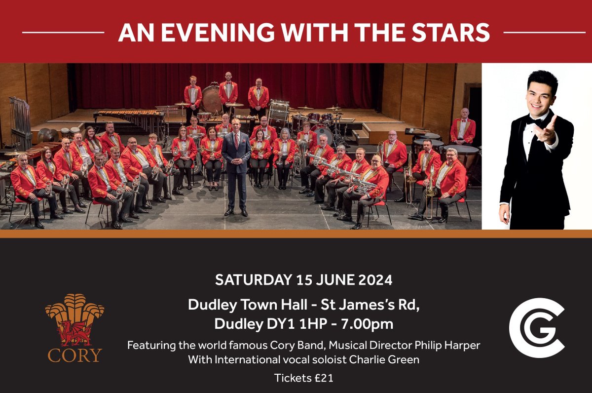 'An Evening with the Stars' featuring world-renowned @Coryband and singing sensation @charliegreen heads to #Dudley on Sat 15 Jun 🎺 🎙️ 🎟️ boroughhalls.co.uk/an-evening-wit…