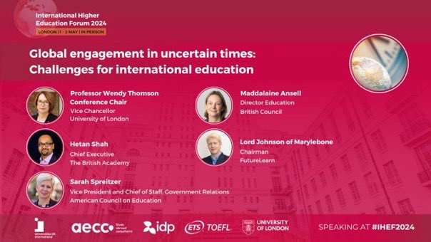 Looking forward to speaking this morning about the challenges for international education alongside @Wendy_Thomson_ @JoJohnsonUK @sarah_spreitzer & @Maddalaine at the International Higher Education Forum @UUKIntl